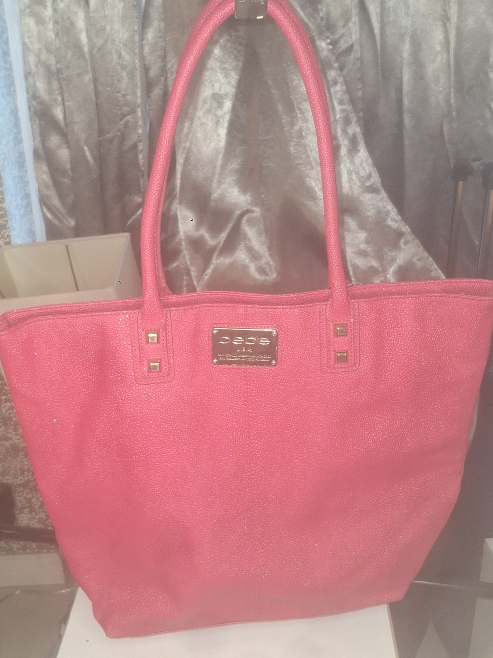 bebe Hot Pink Tote with Gold Logo Plaque